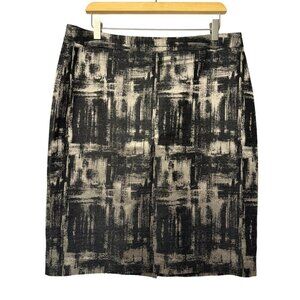 Talbots Woman's Midi Pencil Skirt Lined SZ 12 Black Beige Abstract Print NEW
